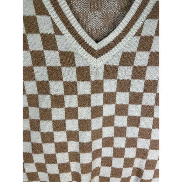 Abound Womens Sleeveless V-Neck Sweater Vest Tan & Ivory Check 1X - Picture 11 of 11